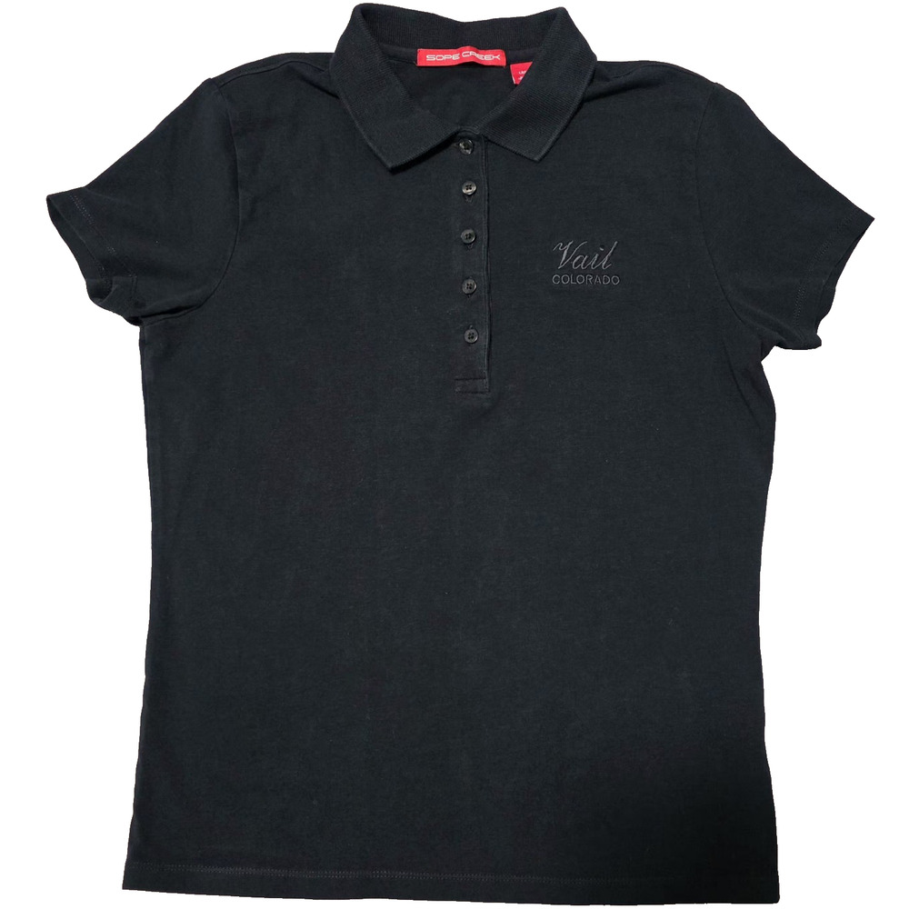 Sope Creek Vail Colorado Women's Polo Shirt - Black Cotton Blend - Size Small